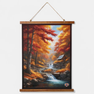 Eine Kabine im Herbst Holz AI Konzept Kunst von Xz Wandteppich Mit Holzrahmen
