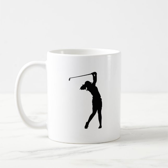Eine Kaffeetasse mit einem Golf-Silhouettendesign, (Links)