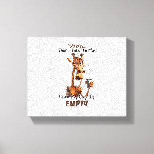 Eine kalte Giraffe mit einer Tasse Kaffee Leinwanddruck