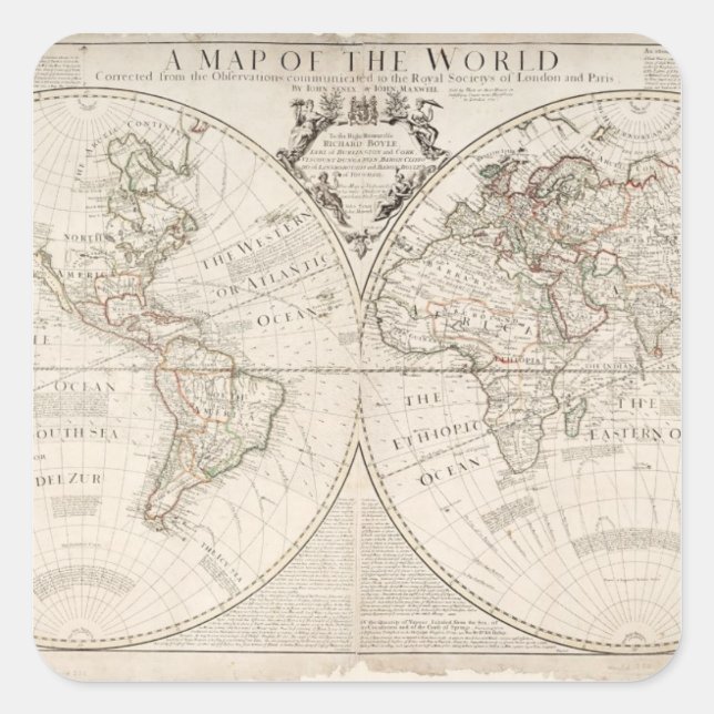 Eine Karte der Welt Quadratischer Aufkleber (Vorderseite)