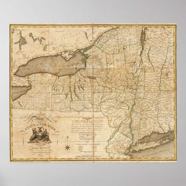Eine Karte des Staat von New York Poster (Vorne)