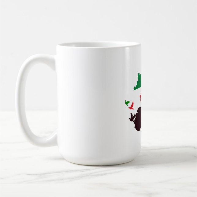 Eine Karte Syriens mit der "Revolution Flag" Kaffeetasse (Links)