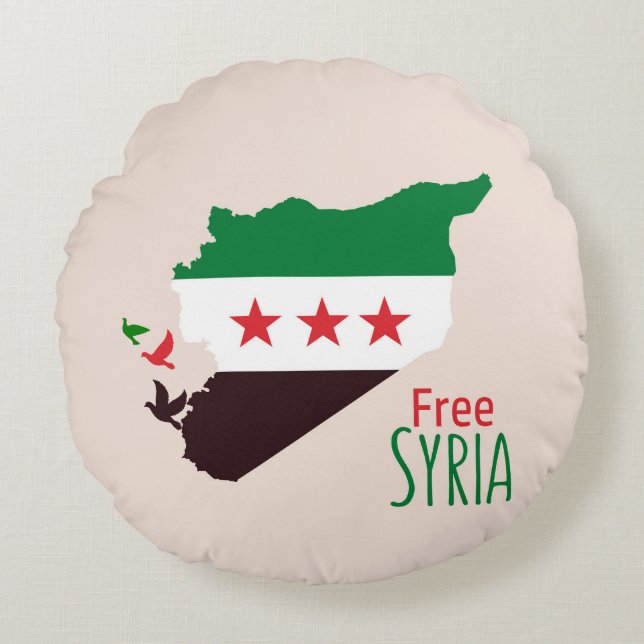 Eine Karte Syriens mit der "Revolution Flag" Rundes Kissen (Vorderseite)