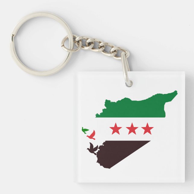 Eine Karte Syriens mit der "Revolution Flag" Schlüsselanhänger (Vorderseite)