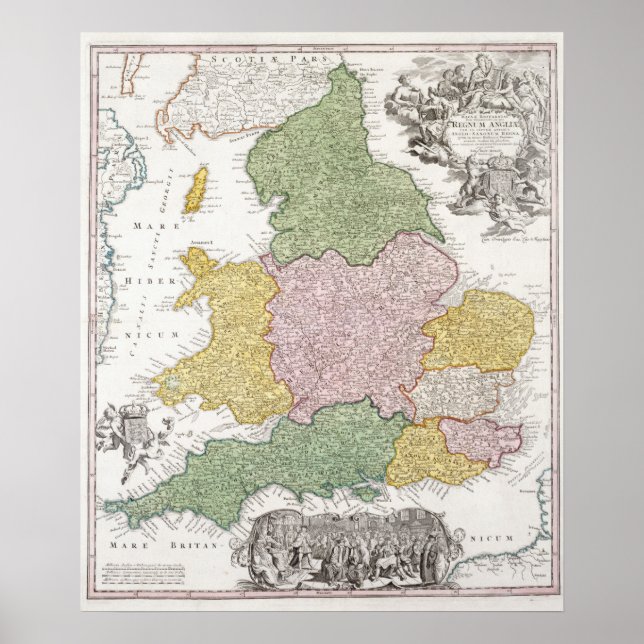 Eine Karte von England | 1760 Poster (Vorne)