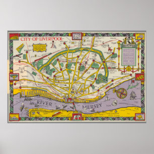 Eine Karte von Merseyside, Liverpool Poster