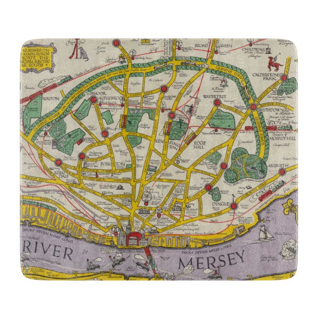 Eine Karte von Merseyside, Liverpool Schneidebrett (Vorderseite)