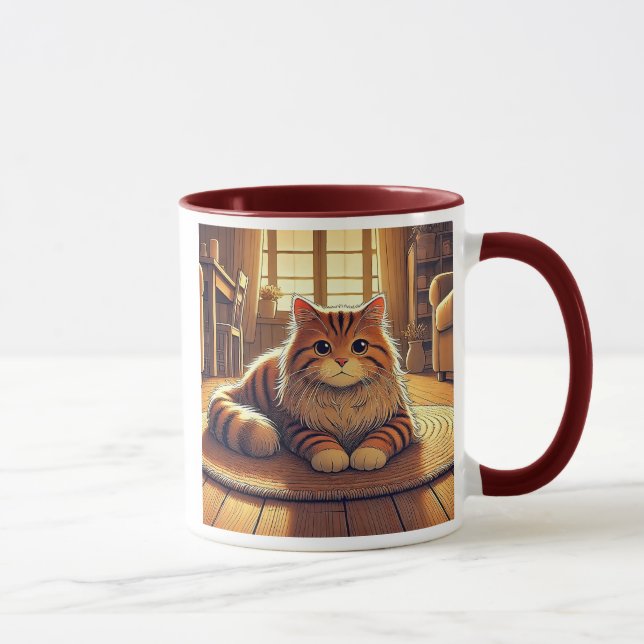 Eine Katze, die in einem warmen Wohnzimmer lag. Tasse (Rechts)