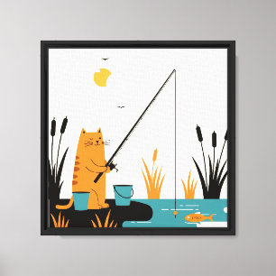 Eine Katze fischt im Bach Leinwanddruck