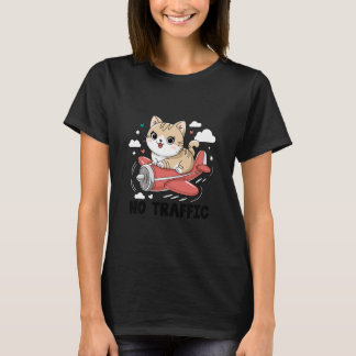 Eine Katze fliegt ein Flugzeug ohne Verkehr Flugze T-Shirt