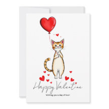 Eine Katze hält einen Herzluftballon zum Valentins