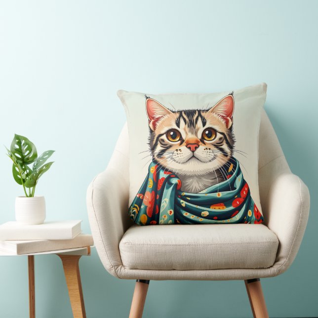 eine Katze in einer Decke Kissen (Stuhl )