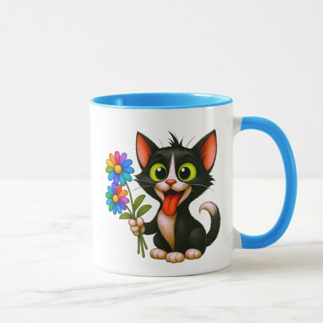 Eine Katze mit Blumen Tasse (Rechts)