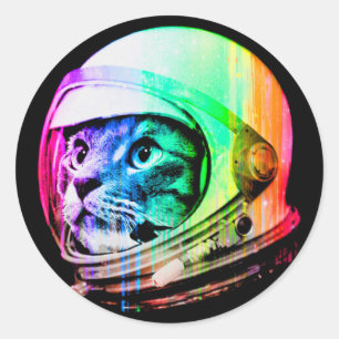 Eine Katze mit einem Astronautentraum Runder Aufkleber