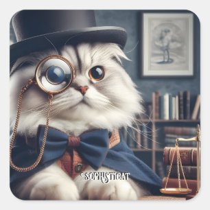 Eine Katze mit einem Monokel VI Quadratischer Aufkleber