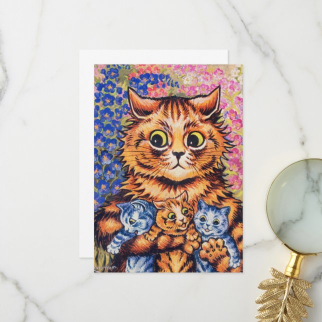Eine Katze mit ihren Kätzchen von Louis Wain Dankeskarte (Vorderseite/Rückseite Beispiel)