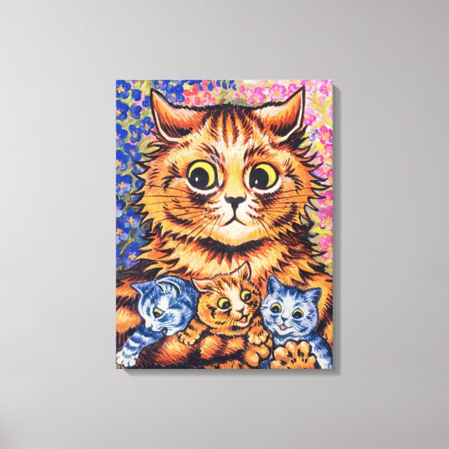 Eine Katze mit ihren Kätzchen von Louis Wain Leinwanddruck (Vorderseite)