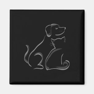Eine Katze und ein Hund Silhouette Freundschaft Magnet