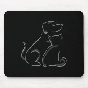 Eine Katze und ein Hund Silhouette Freundschaft Mousepad