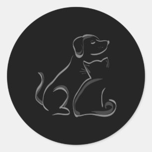 Eine Katze und ein Hund Silhouette Freundschaft Runder Aufkleber