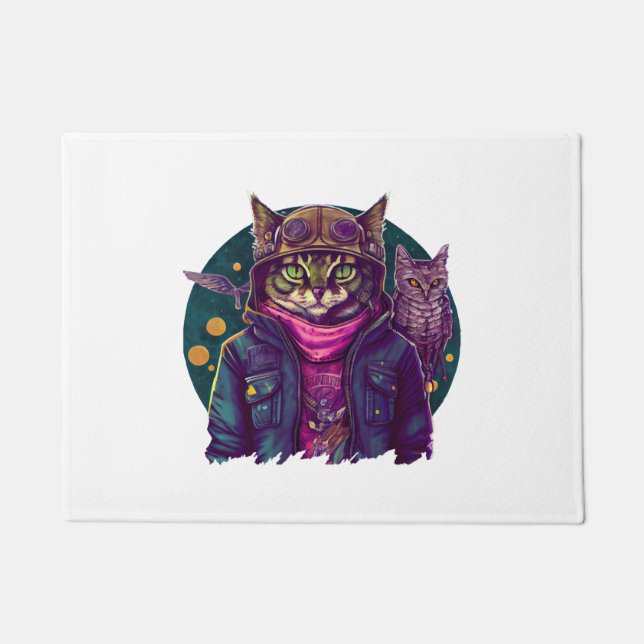 Eine Katze und eine Eule  Fußmatte (Vorderseite)