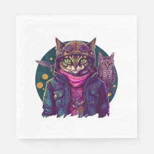 Eine Katze und eine Eule Serviette