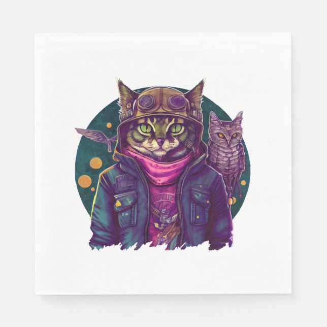 Eine Katze und eine Eule Serviette (Vorderseite)