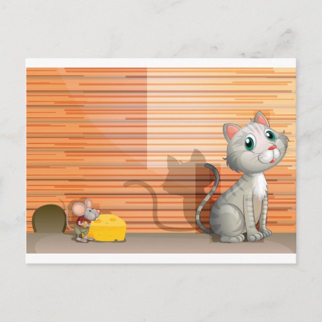 Eine Katze und eine Ratte mit Käse Postkarte (Vorderseite)