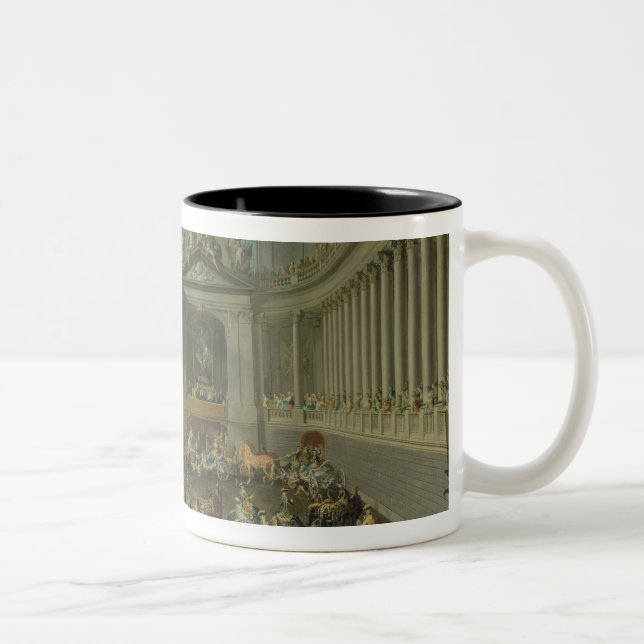 Eine Kavalkade in der Winter-Reitschule Zweifarbige Tasse (Rechts)