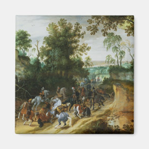 Eine Kavallerie-Spalte überfiel auf einem Waldweg Magnet