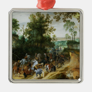Eine Kavallerie-Spalte überfiel auf einem Waldweg Silbernes Ornament