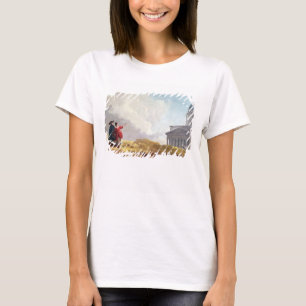 Eine Kirche, die einem Reisenden in einem umfangre T-Shirt