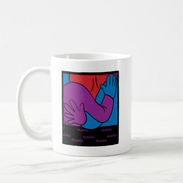 Eine klassische Tasse mit weißem Kaffee, "Danke" (Links)