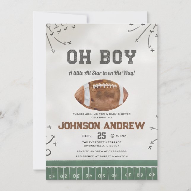 Eine kleine All Star American Football Baby Dusche Einladung (Vorderseite)