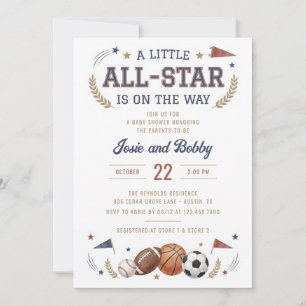 Eine kleine All-Star-Babyparty kommt - Baby Shower Einladung