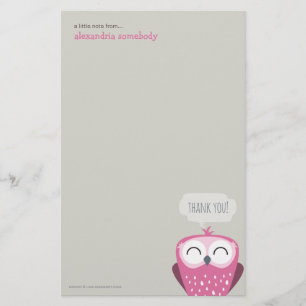 Eine kleine Anmerkung danken Ihnen rosa Eule Briefpapier