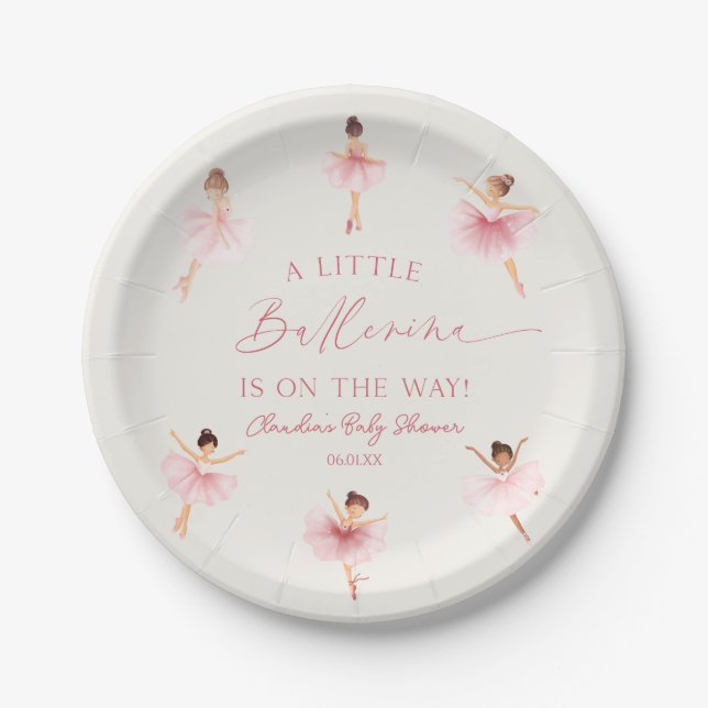 Eine kleine Ballerina Pink Ballett Babydusche Pappteller (Vorderseite)