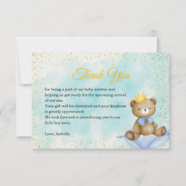 Eine kleine Bärenprince Blue Gold Boy Baby Dusche Dankeskarte