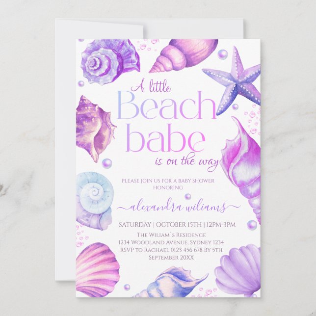 Eine kleine Beach-Babe-Babydusche - Einladung (Vorderseite)
