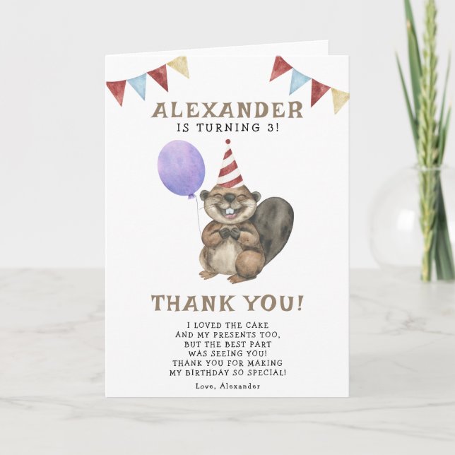 Eine kleine Biber-3. Geburtstagsparty Dankeskarte (Vorderseite)