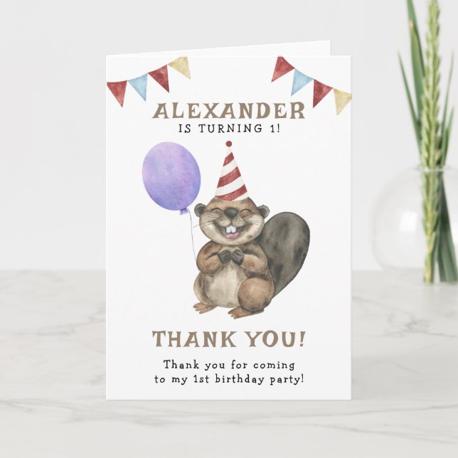 Eine kleine Biber-Geburtstagsparty Dankeskarte (Vorderseite)