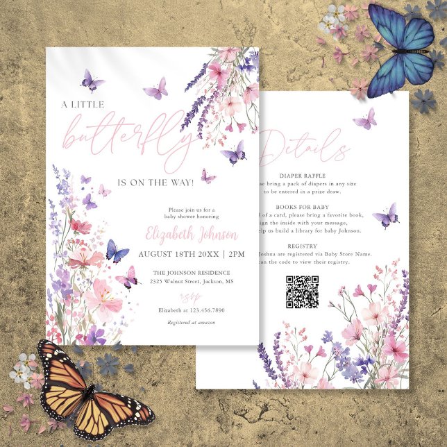 Eine kleine Blumendusche aus Butterfly. Einladung (A Little Butterfly Floral Baby Shower All In One Invitation)