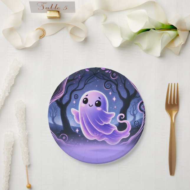 Eine kleine Boo Ghost-Lila Halloween-Party Pappteller (Hochzeit)