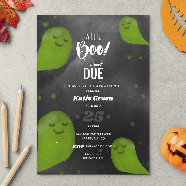 Eine kleine Boo Green Happy Halloween Baby Dusche Einladung (Von Creator hochgeladen)
