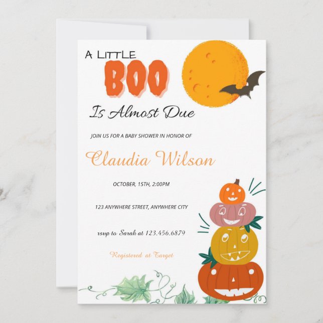 Eine kleine Boo Halloween Baby Dusche Einladung (Vorderseite)