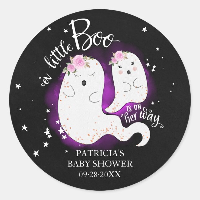 Eine kleine Boo Niedliche Halloween-Girl-Babydusch Runder Aufkleber (Vorderseite)