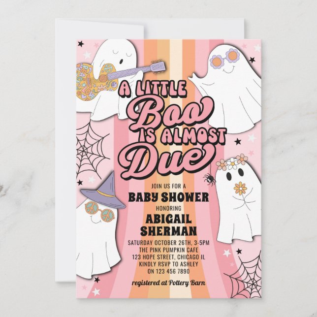 Eine kleine Boo Pink Retro Halloween Girl Babydusc Einladung (Vorderseite)