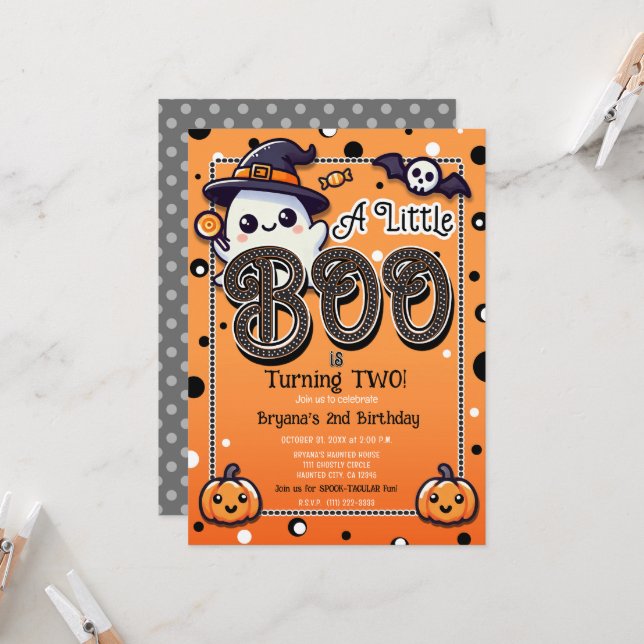 Eine kleine Boo Polka macht Halloween-Party Einladung (Vorderseite/Rückseite Beispiel)