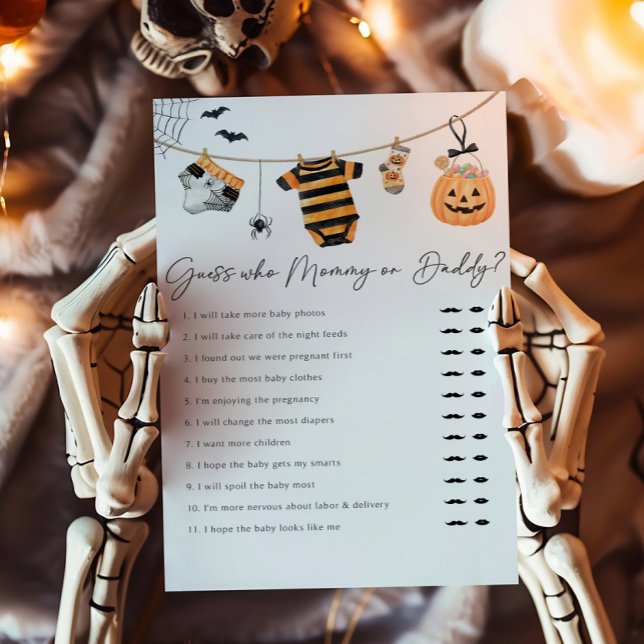 Eine kleine Boo-Wäscheleine Errate wer Mama oder P (Little Boo Ghost Baby Shower Guess Who Mommy or Daddy Game)