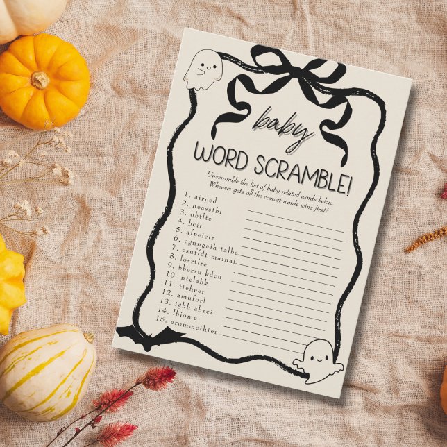 Eine kleine Boo Word Scramble-Spielkarte Einladung (A Little Boo Word Scramble baby game card)